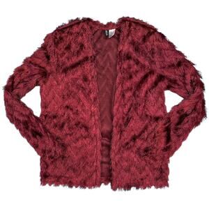 H&M Divided Diamond Chevron Eyelash Fringe Open Sweater Jacket - Burgundy - XS
